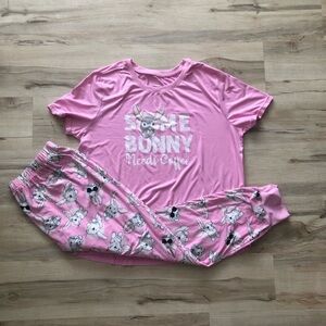 SOME BUNNY NEEDS COFFEE Charisma Pink Bunny Pajama Set